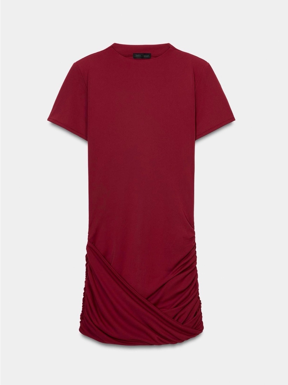 Zara Short Sleeve Ruched Hem Dress - Burgundy.Brand new.